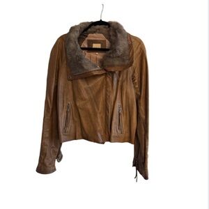 Brown Leather Jacket with Fur Collar